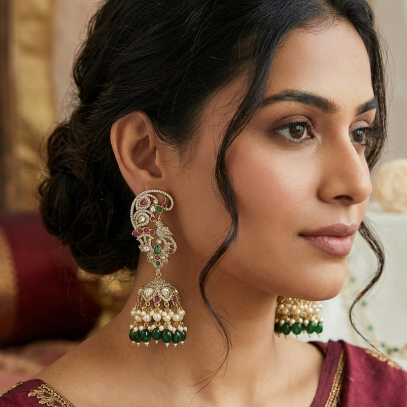 Victorian style peacock jhumka