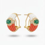 Coral and emrald stone hoops
