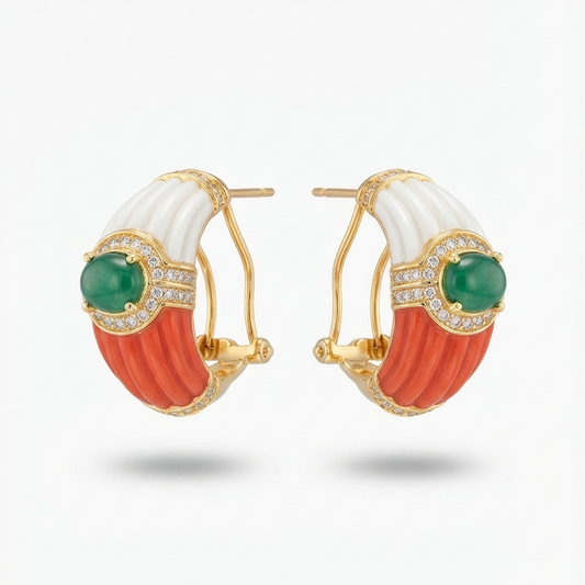 Coral and emrald stone hoops