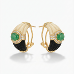 Black and emrald stone hoops
