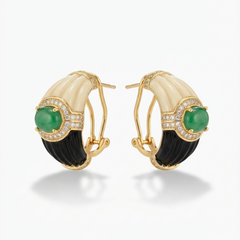 Black and emrald stone hoops