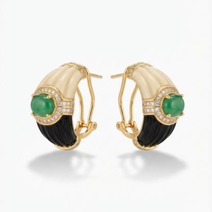 Black and emrald stone hoops