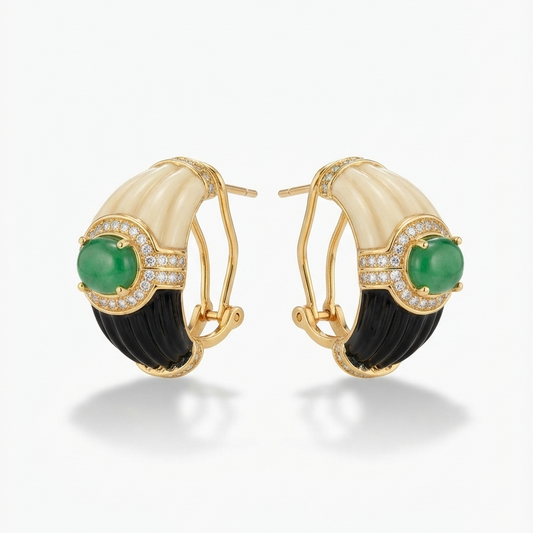 Black and emrald stone hoops