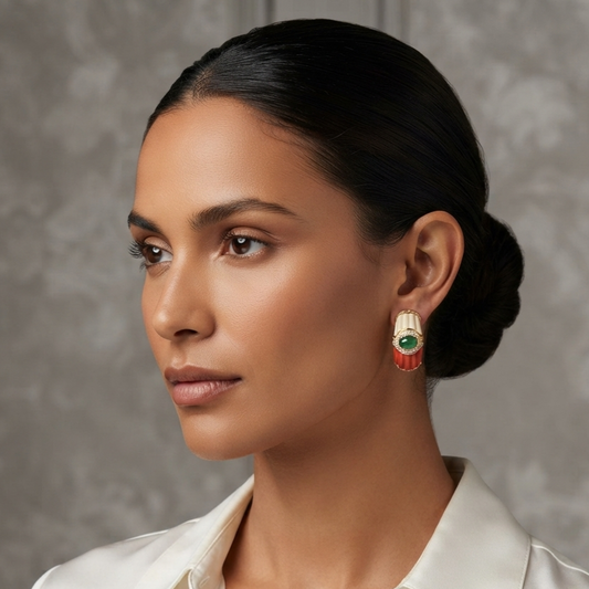 Coral and emrald stone hoops