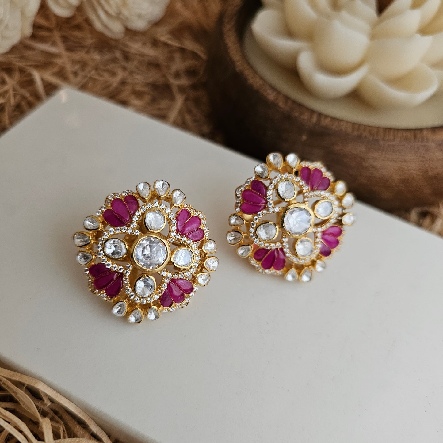 Moissanite polki studs