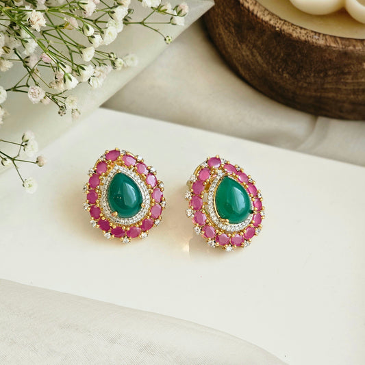 Sultana Ruby Emerald Drop Earrings