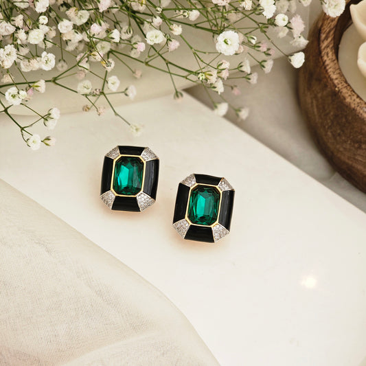 Ebony Rectangle Black Enamel Studs
