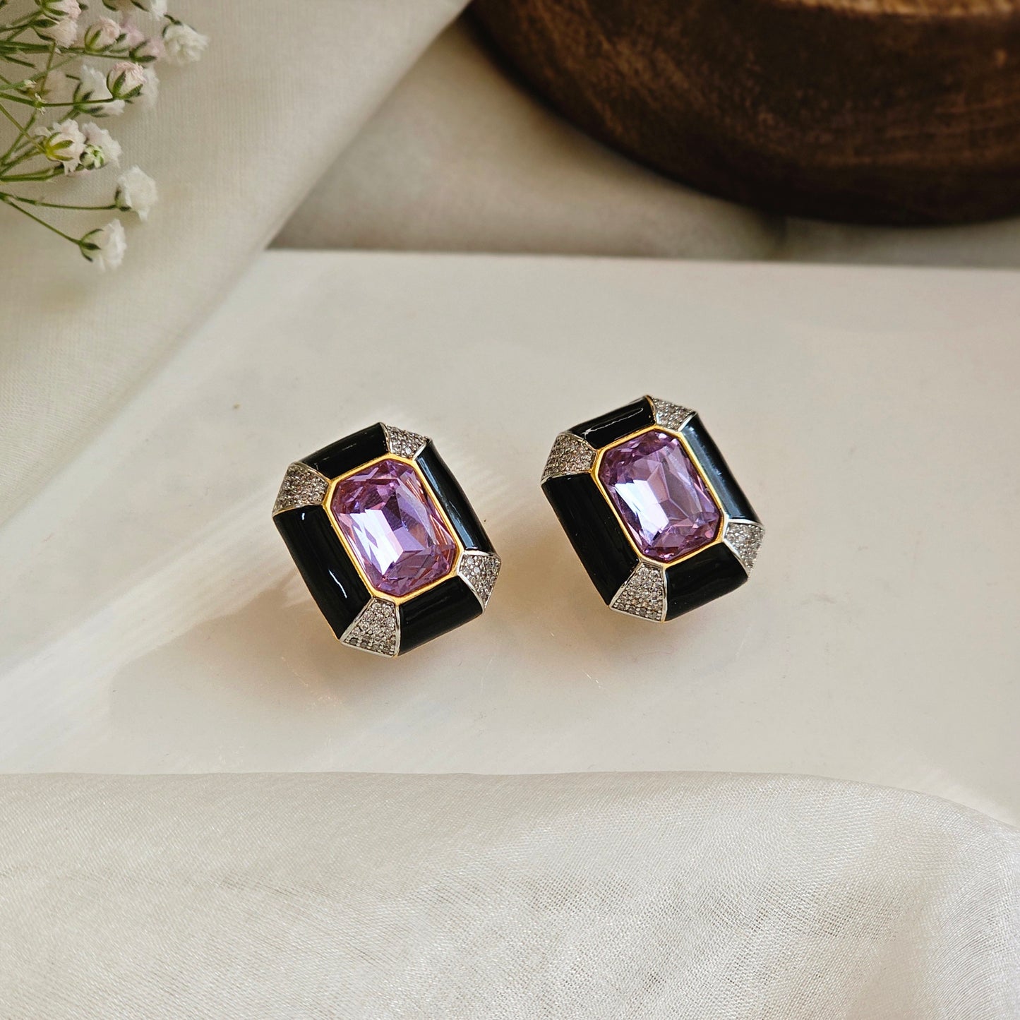 Ebony Rectangle Black Enamel Studs
