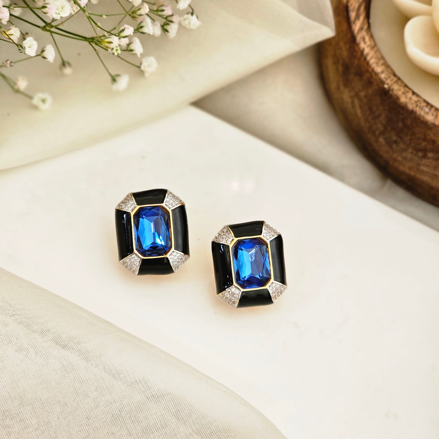 Ebony Rectangle Black Enamel Studs