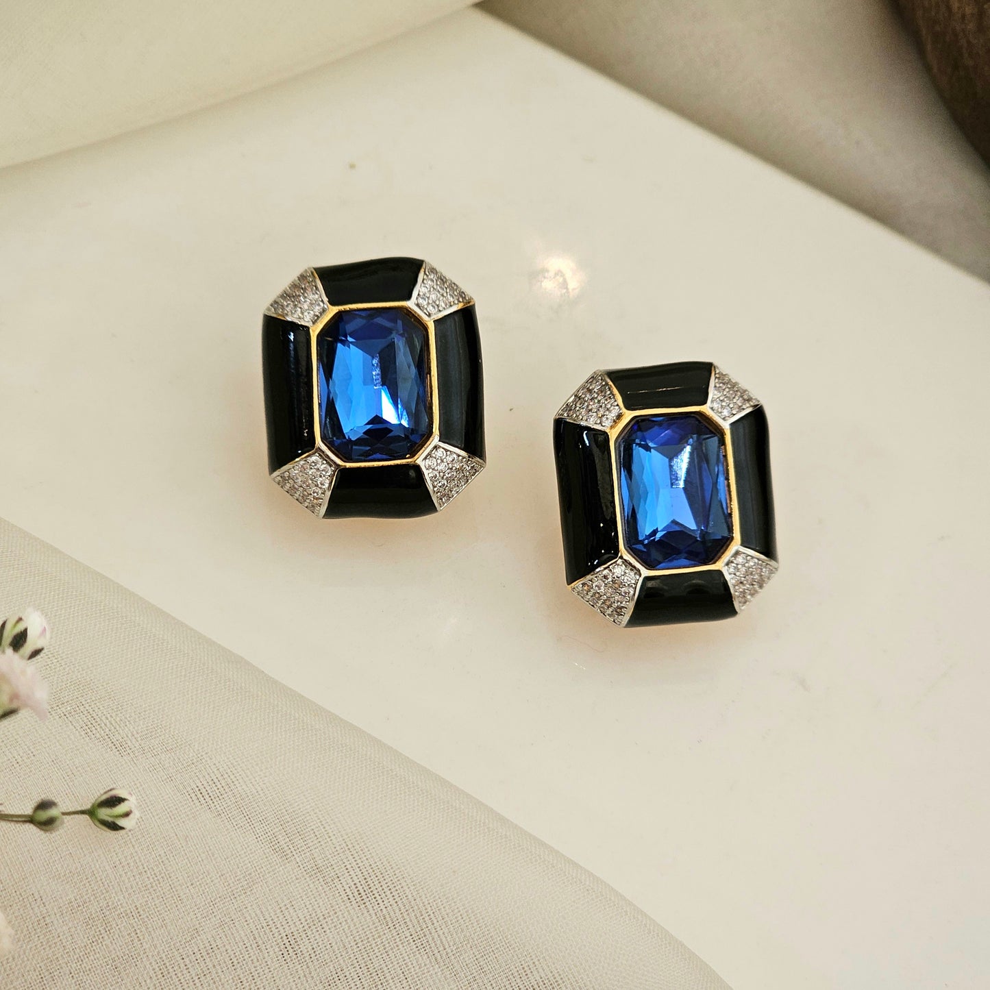 Ebony Rectangle Black Enamel Studs