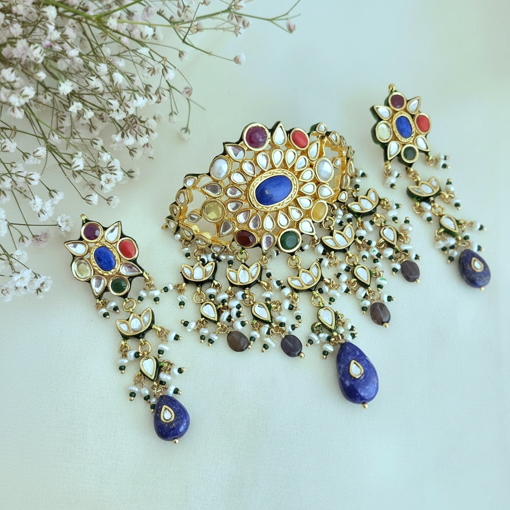 Navratna floral chokhar with earrings