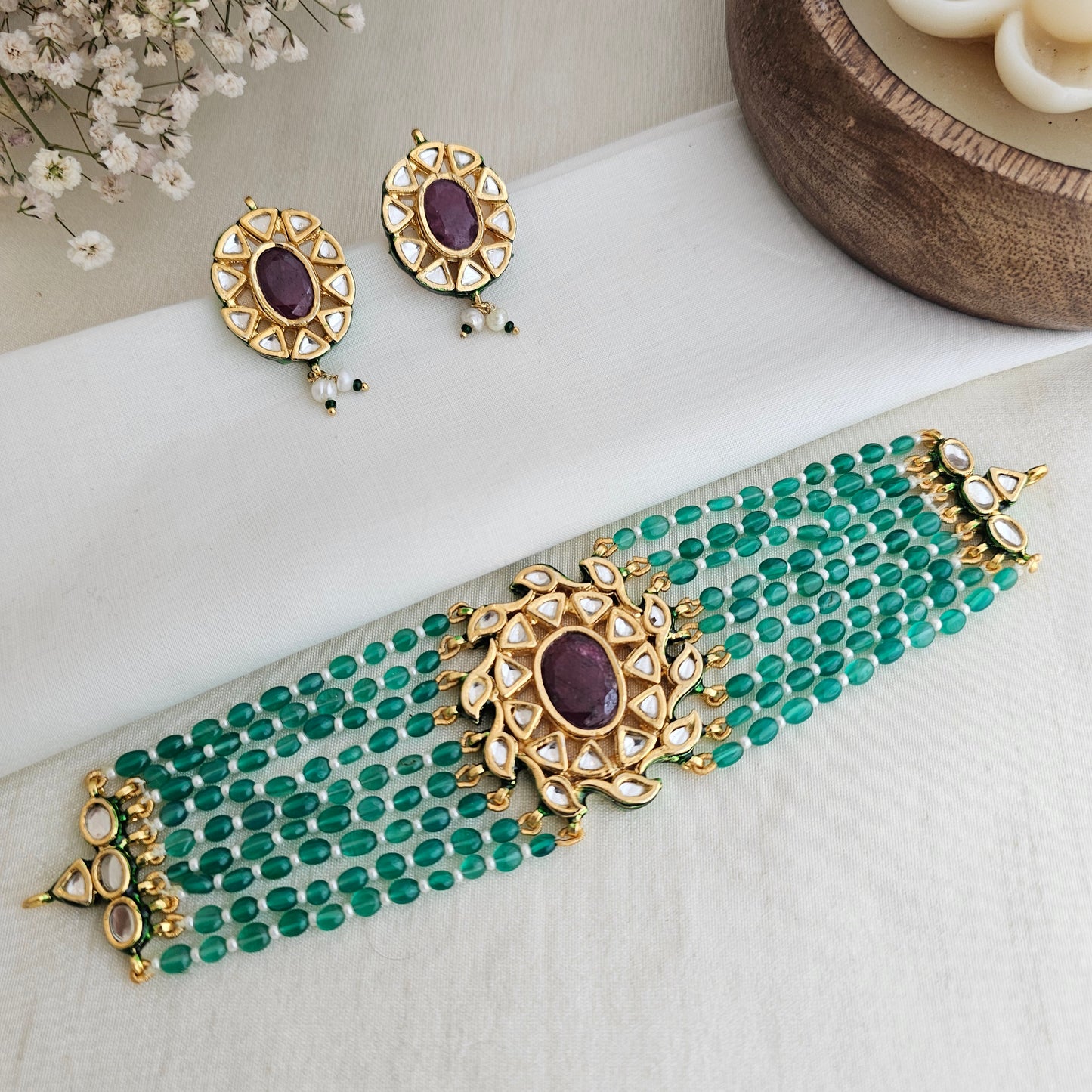 Emerald ruby chokhar set