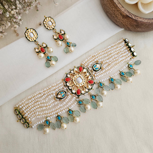 Coral and firoza choker set