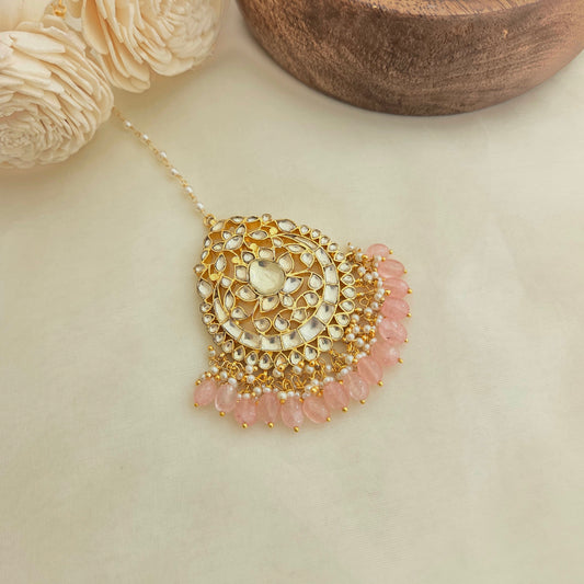 Light pink beaded maang tikka