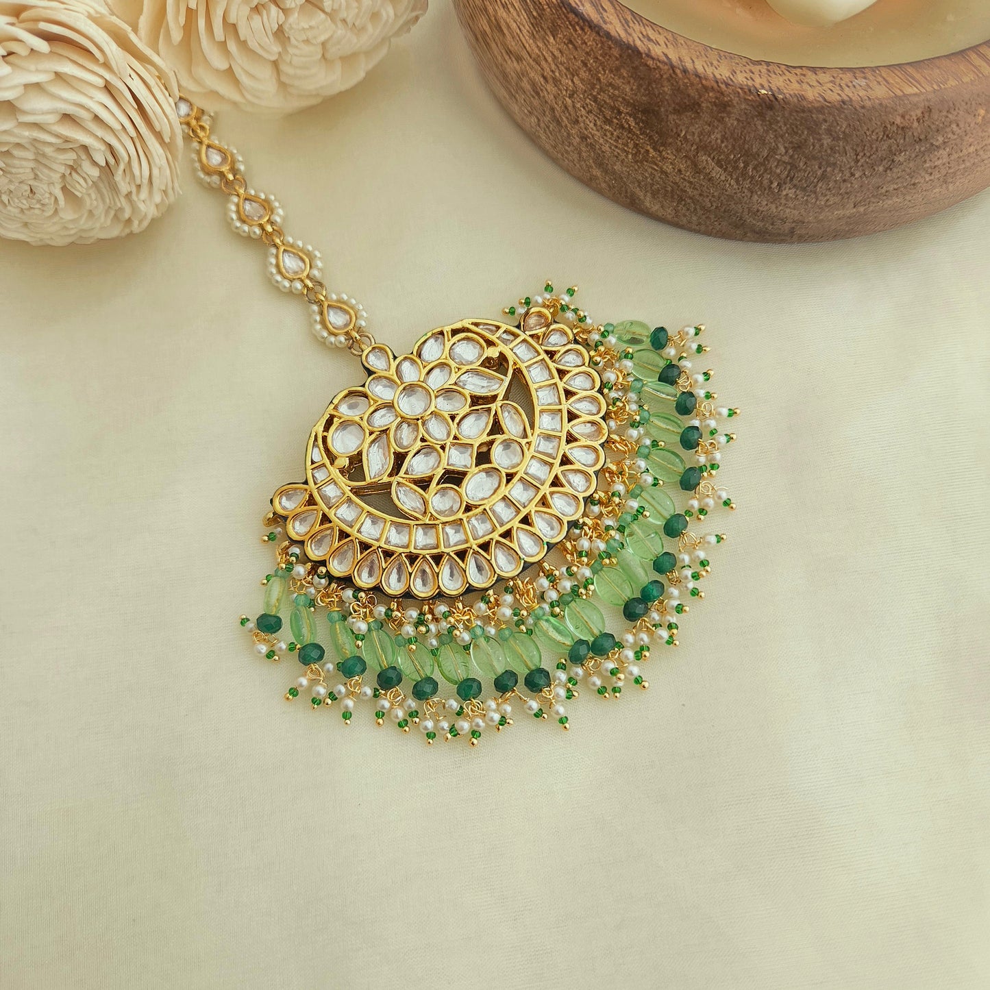 Green beaded maang tikka