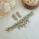 Hot pink and firoza chokar set