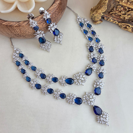Two layer blue sapphire necklace set