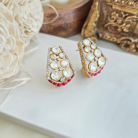 Ruby and diamond polki hoops