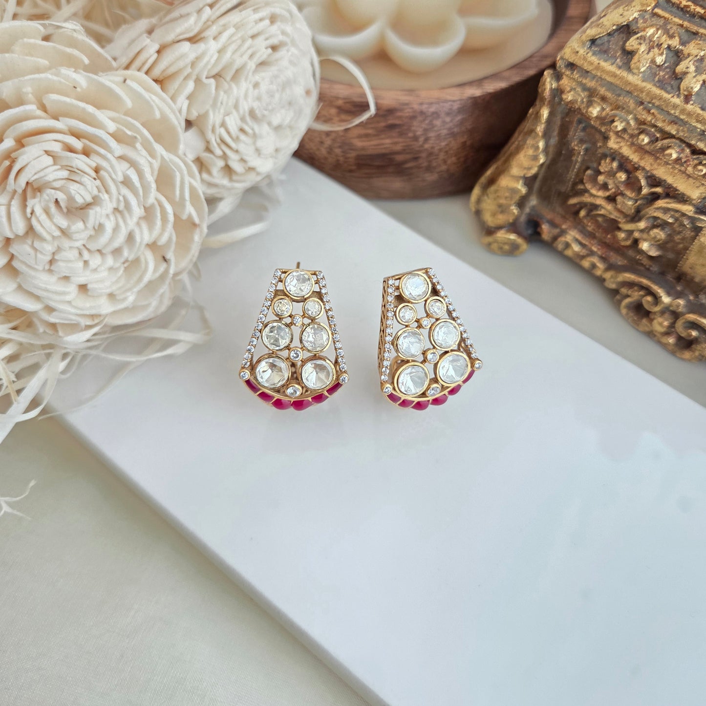 Ruby and diamond polki hoops