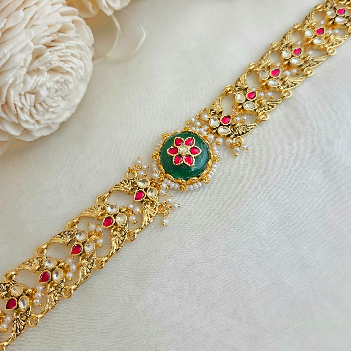 Antique gold finish emerald stone headband