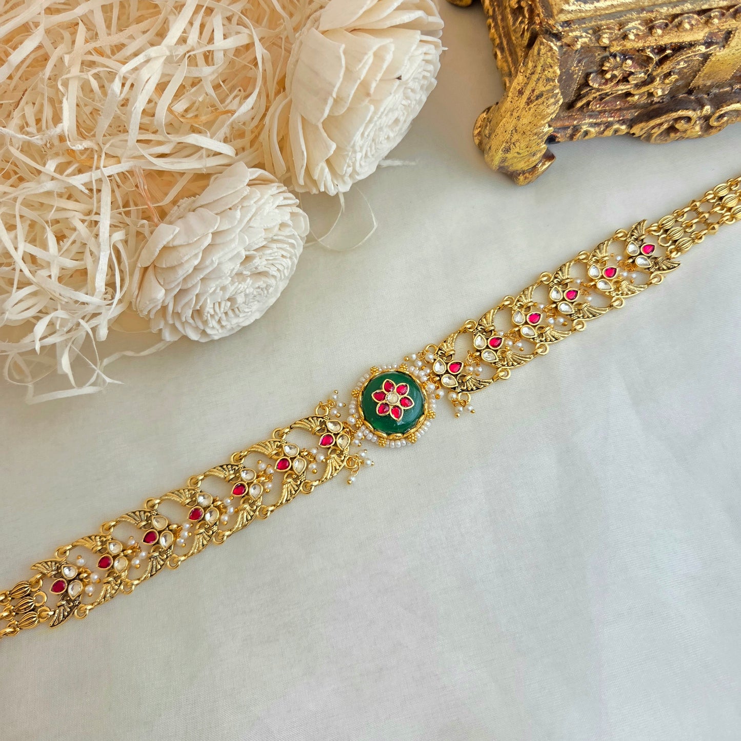Antique gold finish emerald stone headband