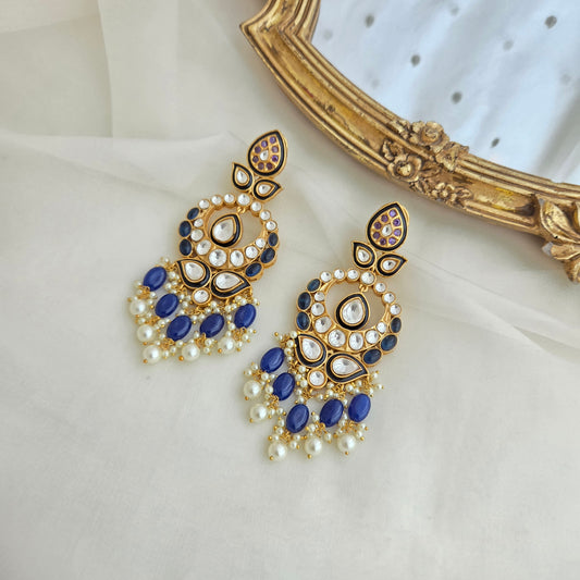 Blue kundan danglers