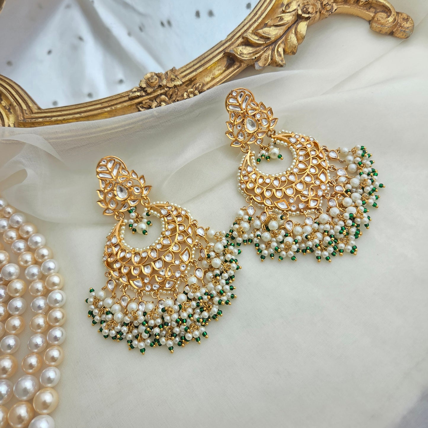Kundan and pearl chandbali