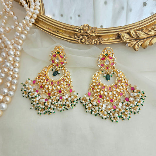 Ruby kundan chandbali earrings