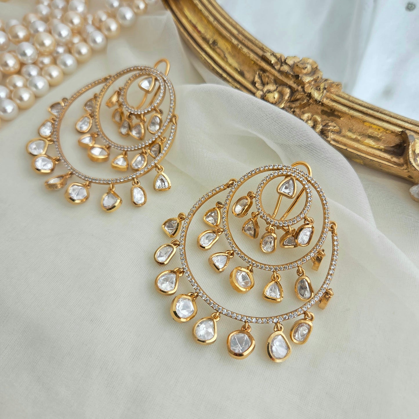 Moissanite polki chandbali