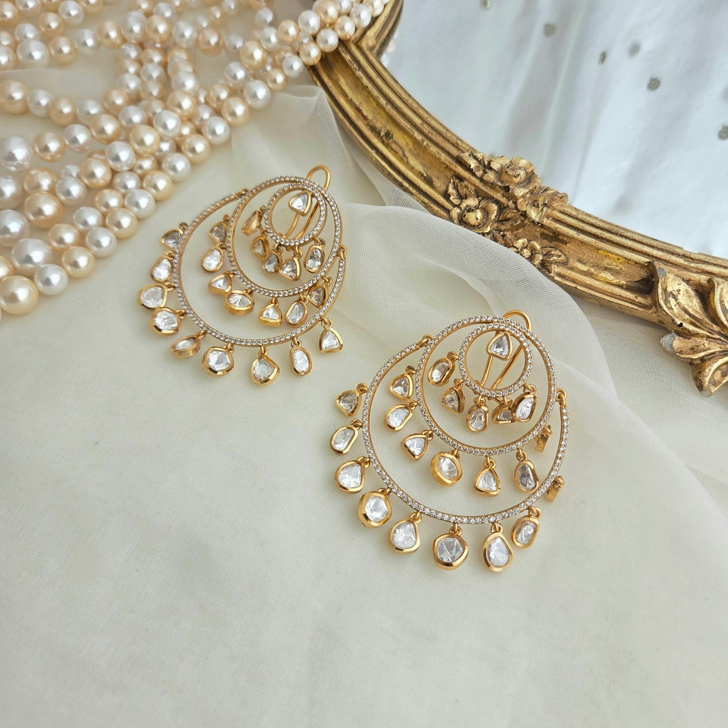 Moissanite polki chandbali