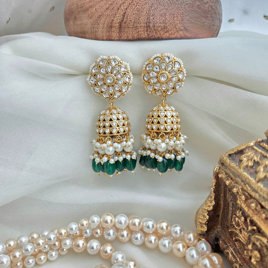 Kundan and emerald droplets jhumki