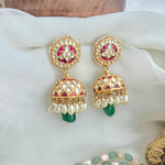 Pure silver ruby jhumka with emerald stone