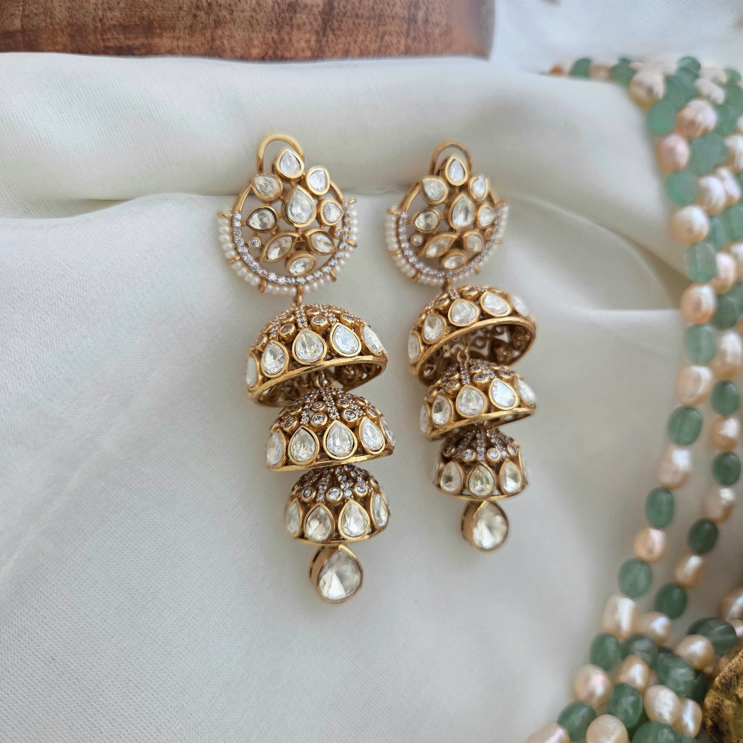 Moissanite polki layerd jhumki