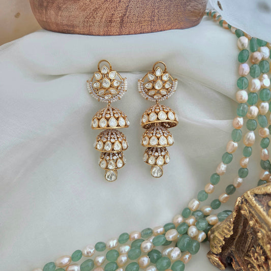 Moissanite polki layerd jhumki