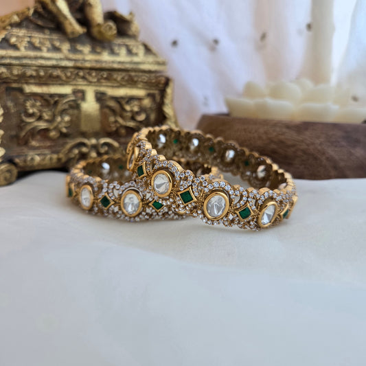 Victorian Emerald polki openable kada ( one pair )