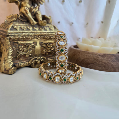 Victorian Emerald polki openable kada ( one pair )