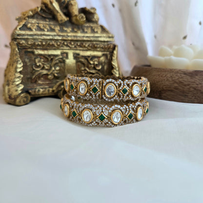Victorian Emerald polki openable kada ( one pair )