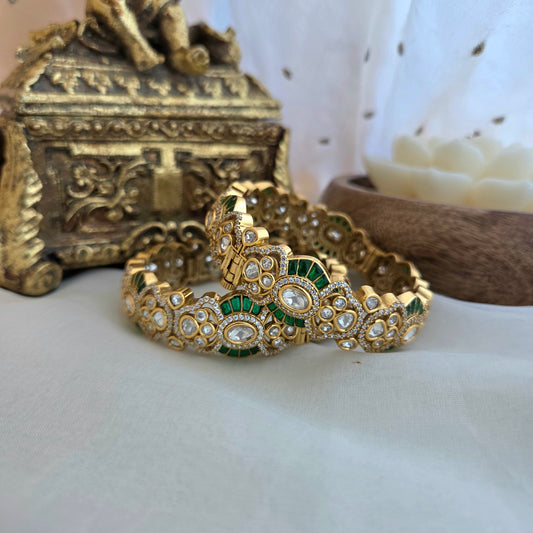 Emerald diamond polki openable kada ( one pair )