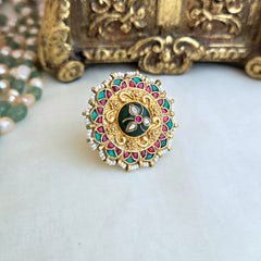 Rajwadi kundan adjustable ring