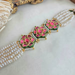 Hot pink kundan and pearl bracelet