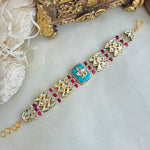 Meenakari lotus kundan firoza bracelet