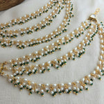 Pearl and green beaded earchain