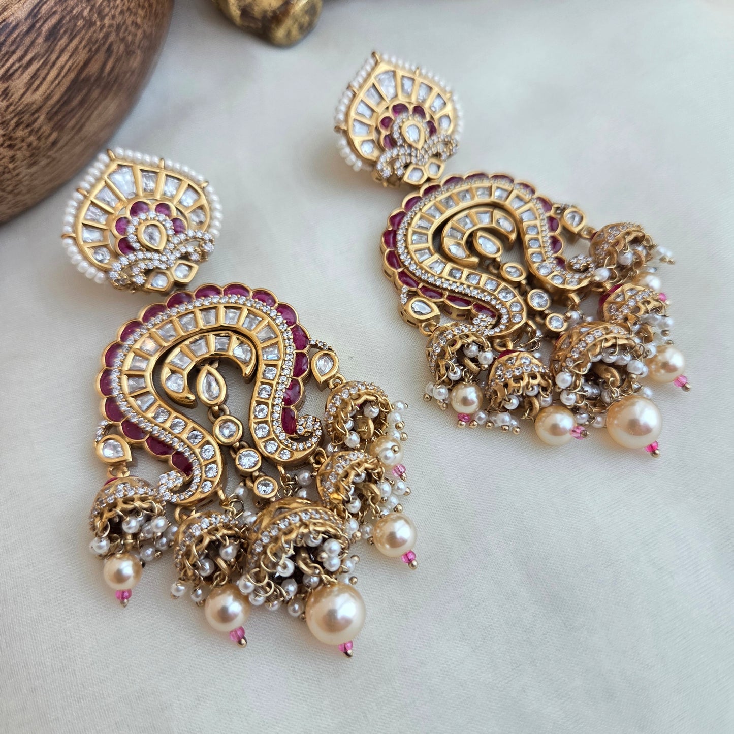 Kundan polki ruby danglers