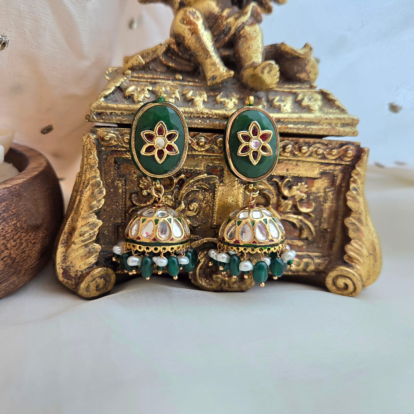 Floral emerald jhumki