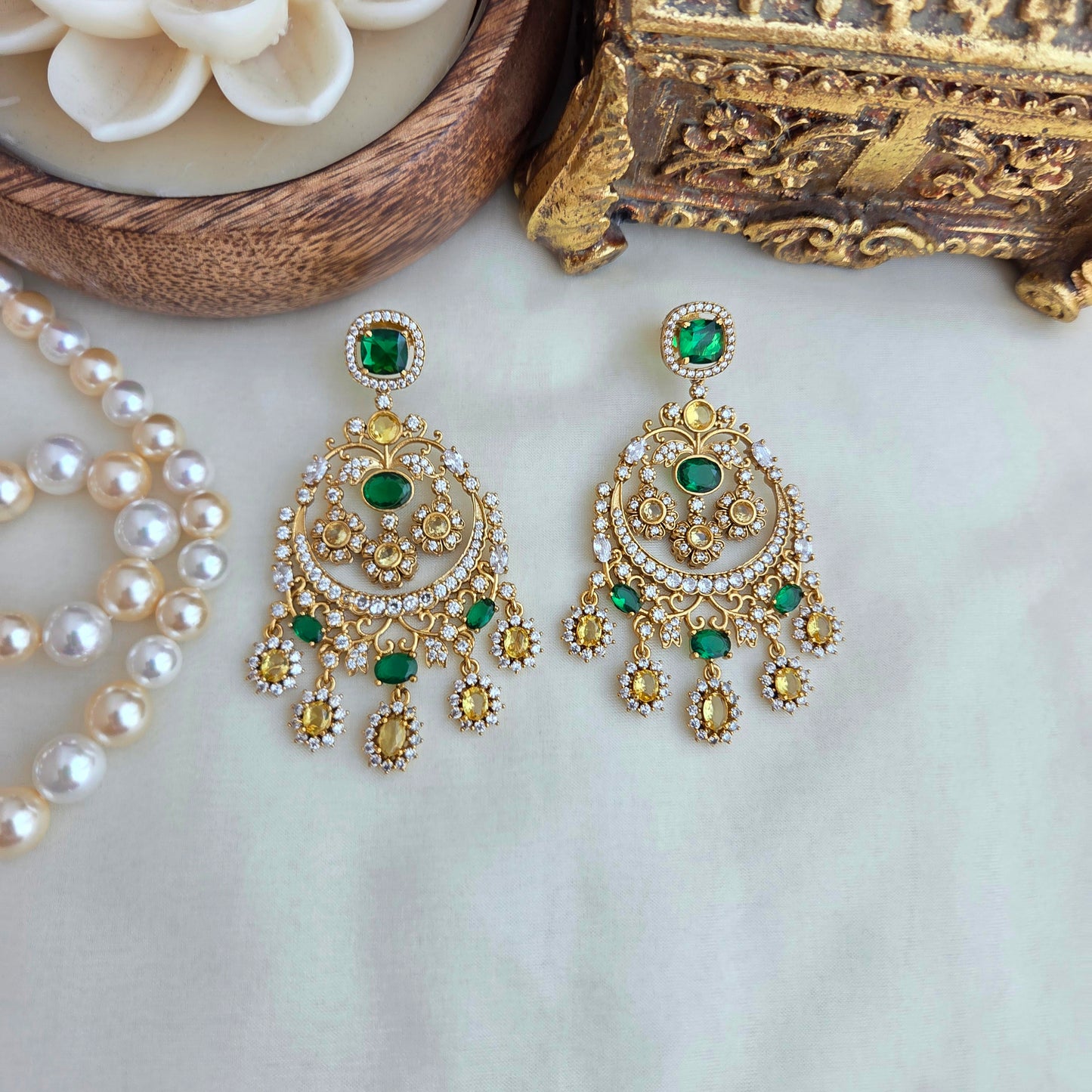 Yellow and emerald chandbali