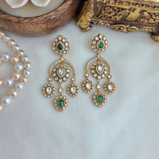 Polki and emerald dangler earrings