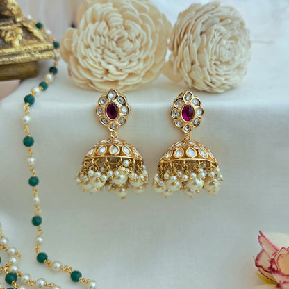 Polki and ruby small jhumki