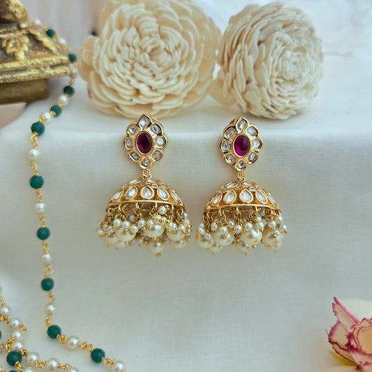 Polki and ruby small jhumki