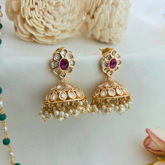 Polki and ruby small jhumki