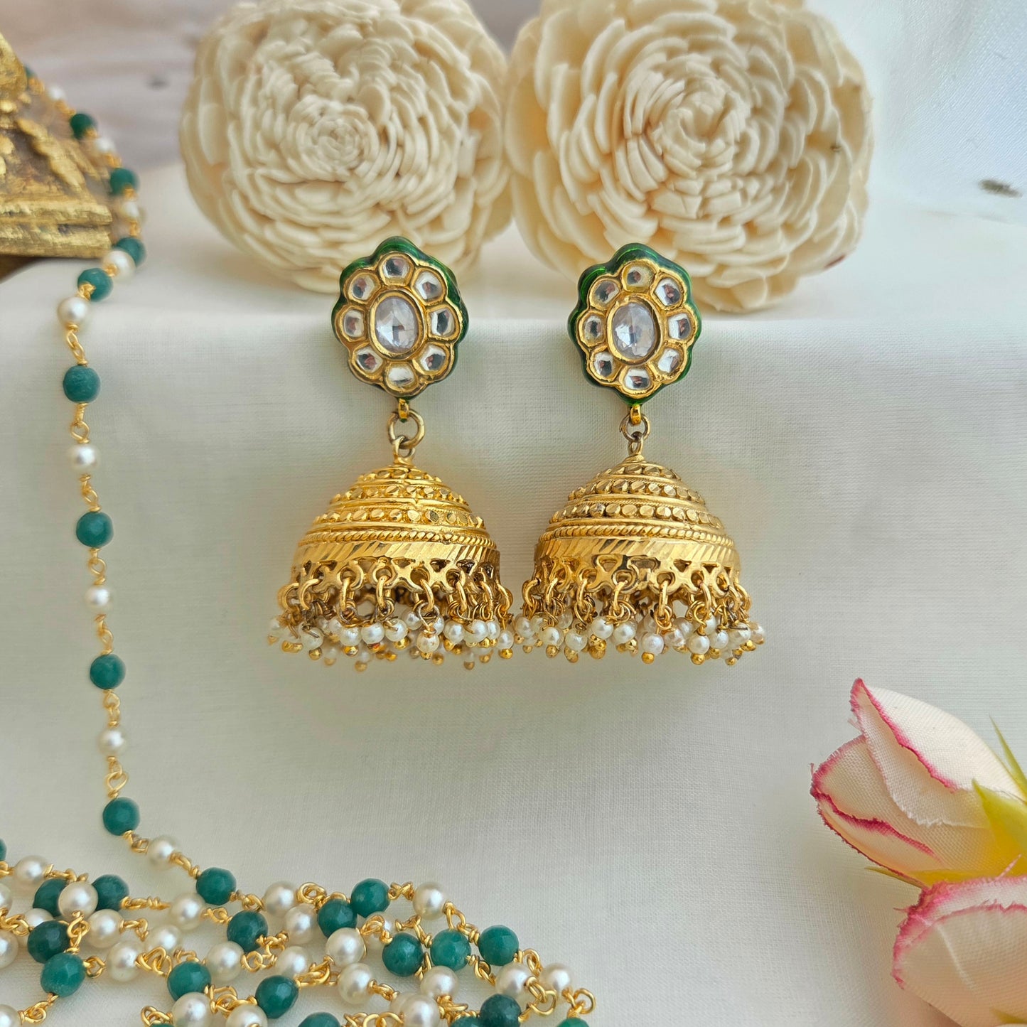 Kundan meenakari and golden jhumki
